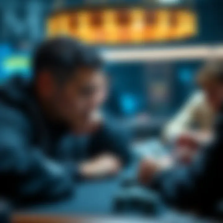 Poker player considering a fold A tense moment at a poker table where a player is deep in thought, contemplating a hero fold against a snug opponent while holding cards.