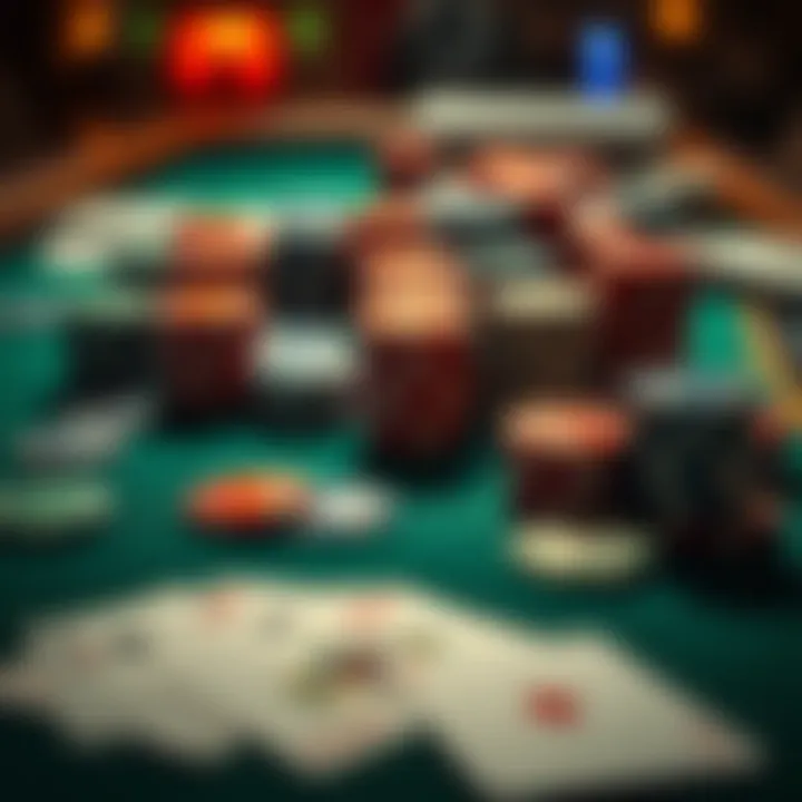 Poker items on a table A collection of poker chips, cards, and a felt table surface, symbolizing poker memories