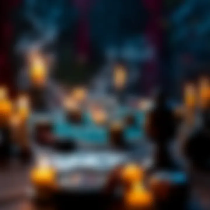 A mystical poker table surrounded by candles and symbolic items