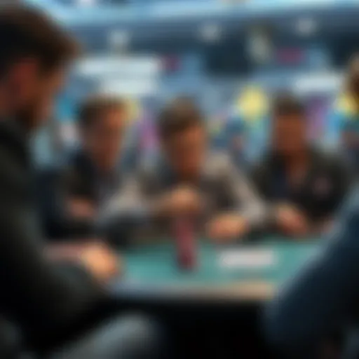 A poker player skillfully executing a micro river bluff at a low-stakes table, with focused opponents observing their move.