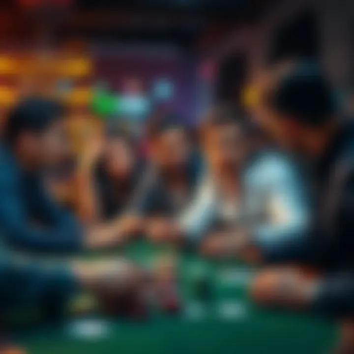 Group of friends playing poker, one looking worried about losing money, while others focus on the game.