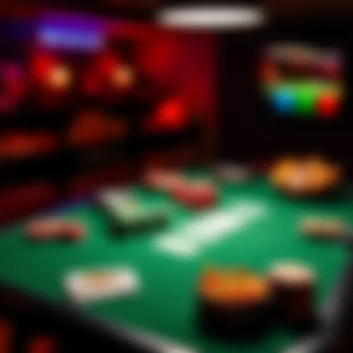 A table set up for poker night with chips, cards, and snacks
