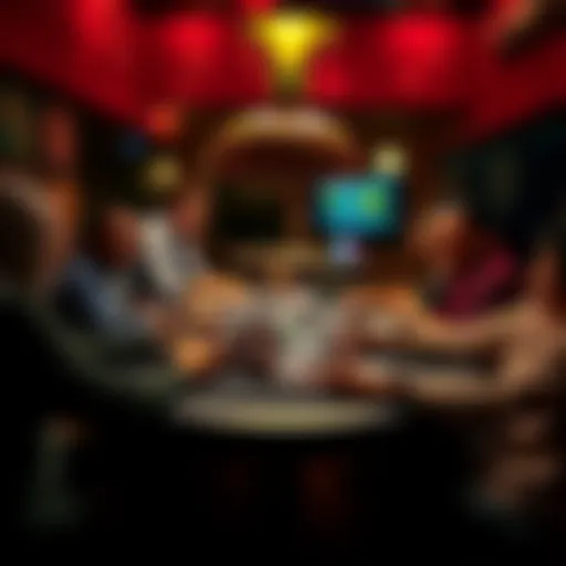 A group of friends gathered around a table playing poker with chips and cards in a cozy South Florida setting