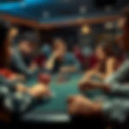 A group of friends gathered around a poker table with cards and chips, one player looking frustrated while another appears concerned, reflecting a dispute over a pot.