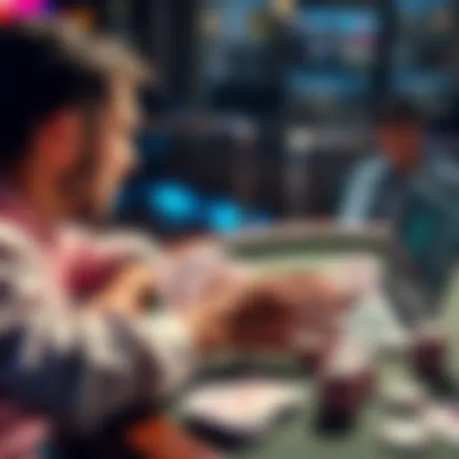 A player studying poker opening ranges with flashcards and a laptop on the table