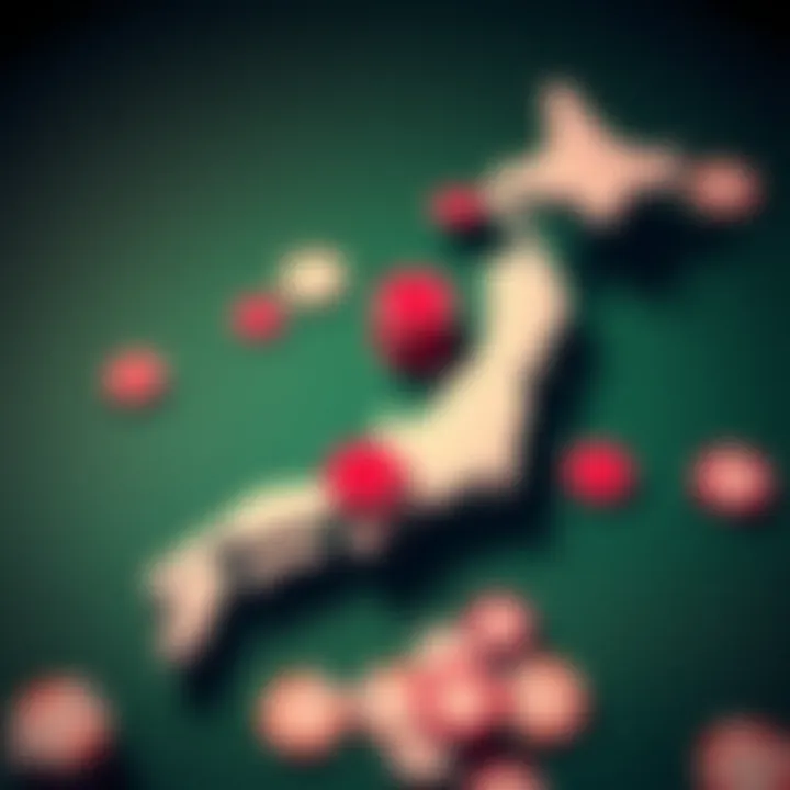 Illustration showing a map of Japan with poker chips and cards, highlighting platforms like PokerStars and WTPGlobal leaving the market