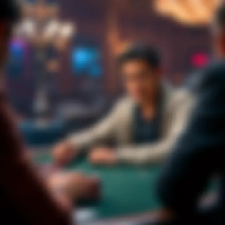 A poker player sitting at a table with chips in front of them, looking thoughtful as they consider going all-in with pocket Jacks, while their opponent looks ready to act.