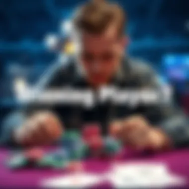 Poker Player Analyzing Chips A poker player looks thoughtful while examining their chips at a table, contemplating their strategy and decisions during the game.