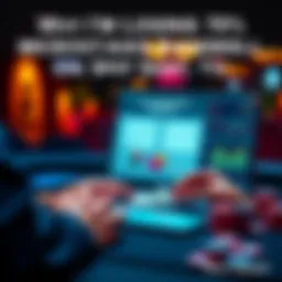 A poker player reviewing hands on a laptop, showing charts and statistics related to bankroll management and blind defense