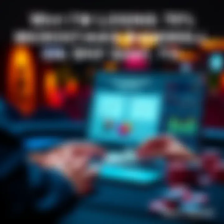 Poker player analyzing hands A poker player reviewing hands on a laptop, showing charts and statistics related to bankroll management and blind defense