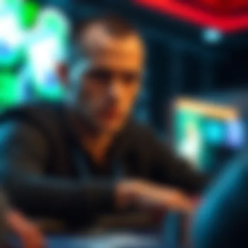 A focused poker player contemplating a bet during a game, showcasing a mix of confidence and uncertainty