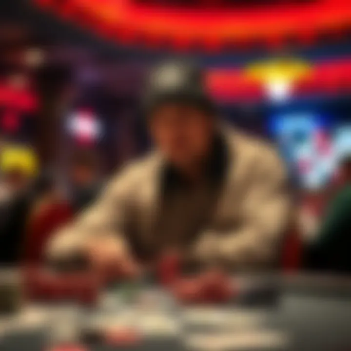 A poker player sits at a table with chips and cards, deep in thought about their betting strategy in a loose 1/2 game.