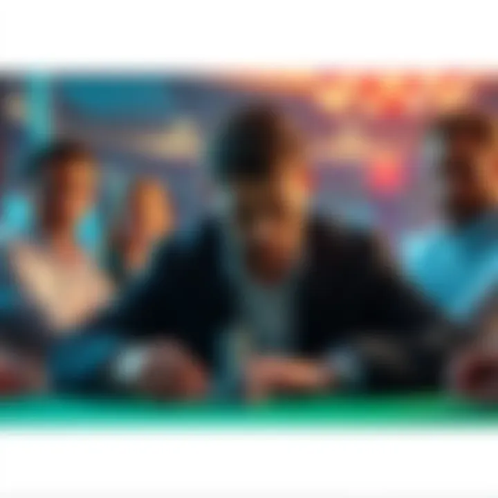 A poker player making a bluff move at the table, with focused expressions from opponents.