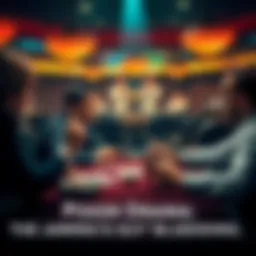 A poker table scene with a player overbetting, showing tension among three players, one holding cards with a shocked expression, highlighting the moment of decision-making