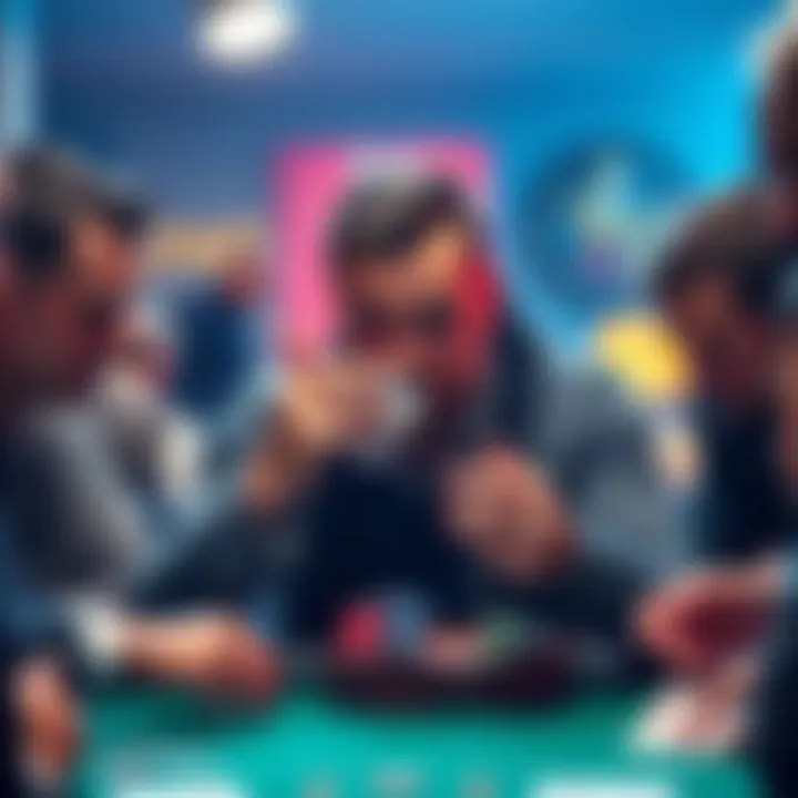 Poker player bluffing at a table A poker player making a bluff during a hand, focused on their cards while others watch closely