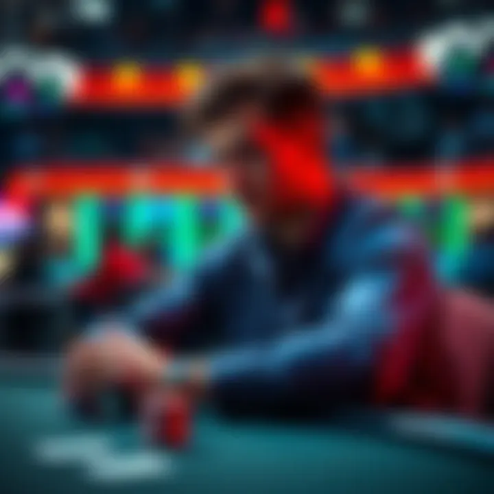 A poker player sitting at a table, looking thoughtful as they consider whether to call an all-in bet during a tense tournament match