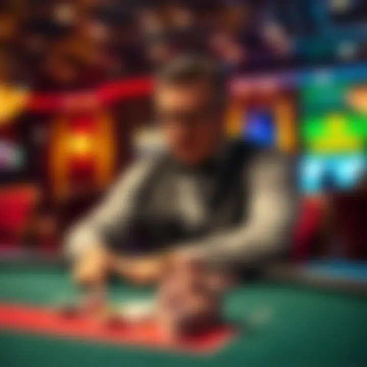 A professional poker player sitting at a casino table with chips, appearing frustrated after being banned, reflecting on his lawsuit.