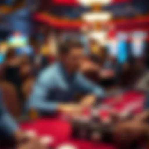 A focused poker player sits at a crowded casino table, surrounded by chips and cards, reflecting on his ten-day WSOP experience.