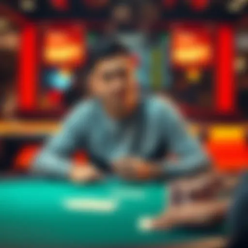 Poker player at a table A confident poker player sitting at a table with cards, looking pleased with their hand, reflecting on their athletic abilities