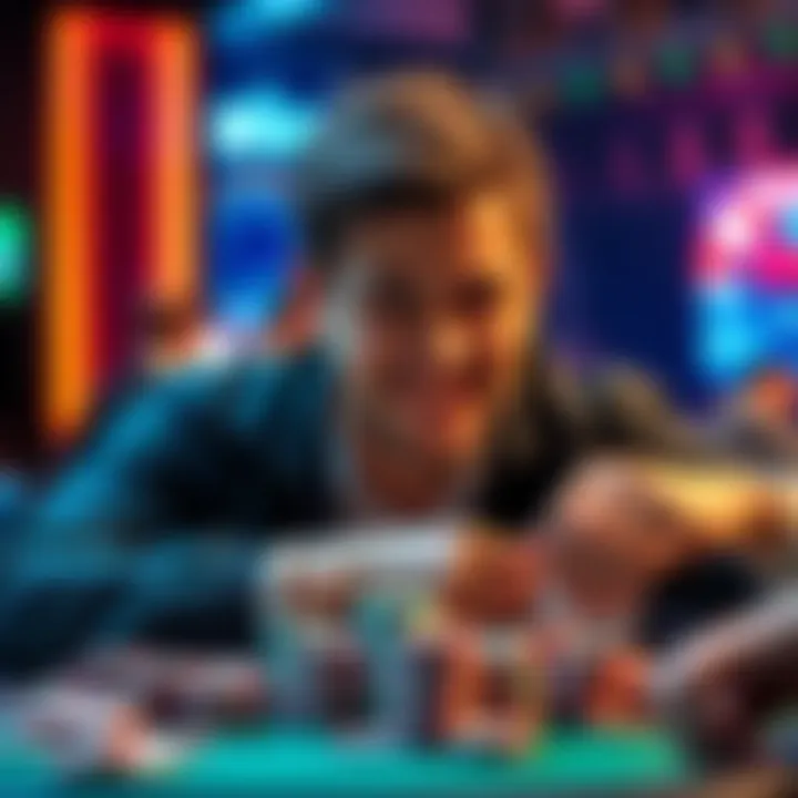 Poker Player at the Table A focused poker player surrounded by chips, showing a confident smile as he wins a hand, contrasting the tension of the game.