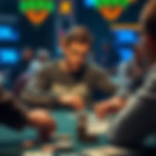 A player sitting at a poker table, contemplating a tough call during a high-stakes game, with chips and cards in front of them.