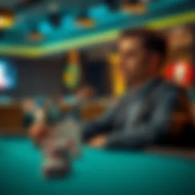 A poker player sitting at a table, deep in thought, with pocket Aces in hand and three short stacks in front of them during an online tournament