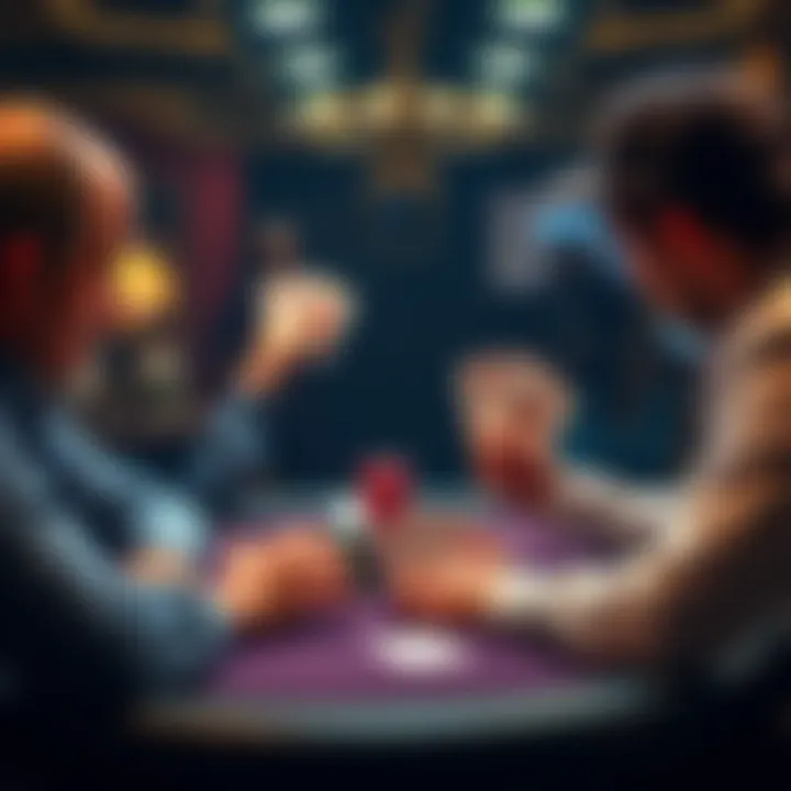 A poker player sits at a table, contemplating a fold while holding a pair of queens, with chips in front and an opponent looking at their cards.