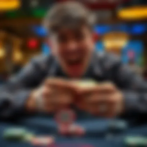 A poker player grimacing while inspecting grimy chips at a poker table