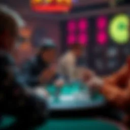 A player at a poker table holds Aces while talking to another player during a heads-up all-in situation, sparking debate.