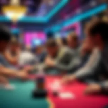 A poker player at a crowded table appears sick while others around them are focused on the game. Hand sanitizer and tissues are visible on the table.