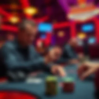 A player at the Horseshoe in Vegas attempts to manipulate a hand as another player watches thoughtfully, capturing a moment of tension and strategy in a poker game.
