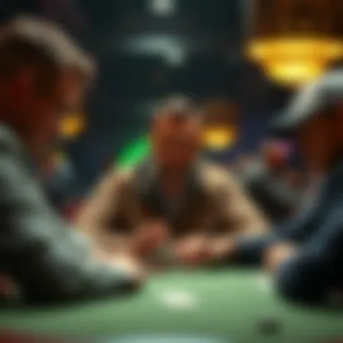 A seasoned poker player carefully watches his opponents at the table, noting their body language and expressions during a game.