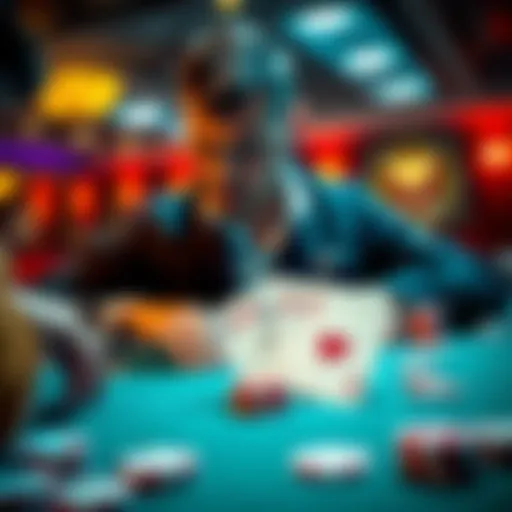 A focused poker player with pocket aces considering their next move in a deep stack game, surrounded by chips and cards on the table