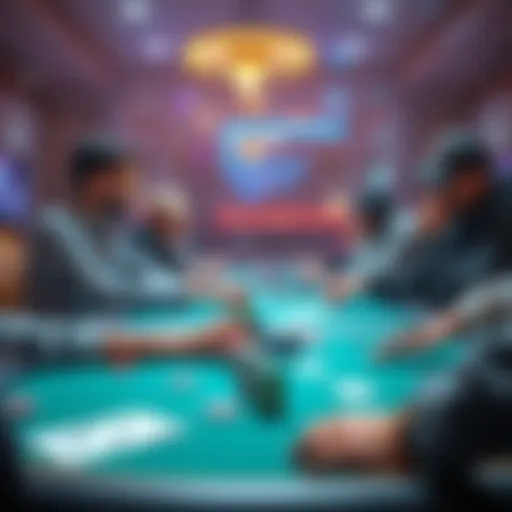 A poker player sitting at a table, calculating pot odds with chips and cards in front of them, focused on their strategy, surrounded by other players.