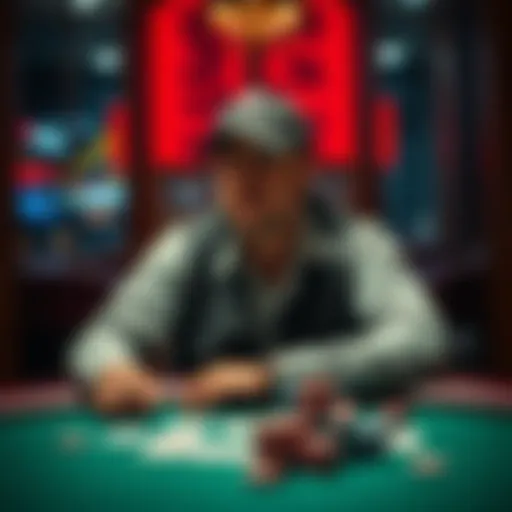 A thoughtful poker player sits at a table with cards and chips, looking pensive after a significant loss, symbolizing his decision to leave the game and transition to trading.