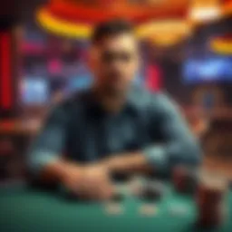 A thoughtful poker player sits at a table with poker chips, looking pensive, as he considers life beyond the casino lifestyle.