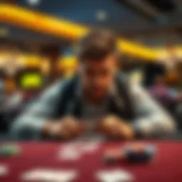 A poker player looks concerned while analyzing his cards at a gaming table, highlighting the issues in Club WPT's gameplay.
