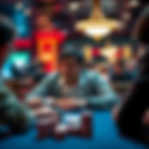 A player at a poker table looking confused about posting blinds as others watch