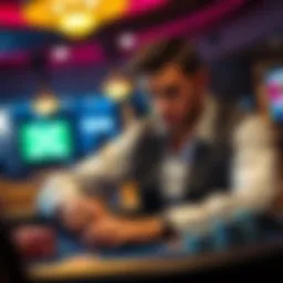 Poker player at a table A skilled poker player focused on his cards at a casino table, representing the challenges faced in winning and losing streaks.