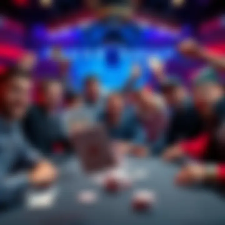 Group of poker players at Bay101 excitedly showing off their winnings at the table