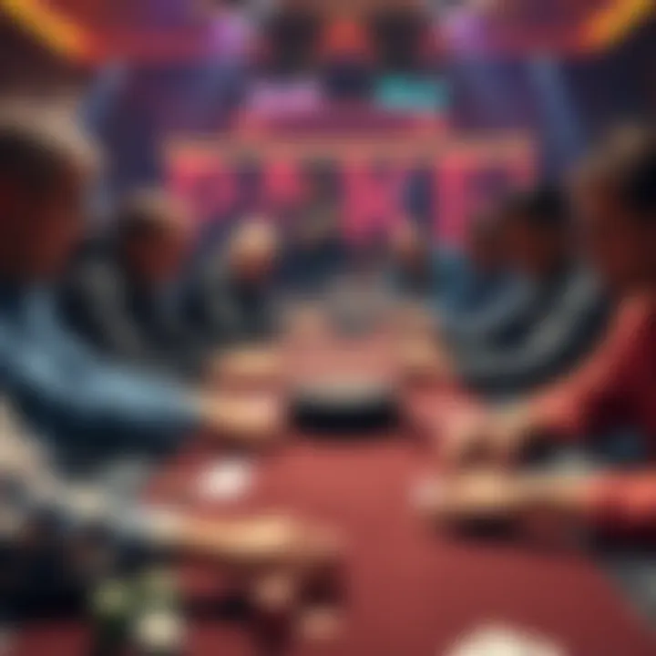 Poker players at a table A group of players engaged in a cash game at an offshore poker site, with cards and chips visible on the table.