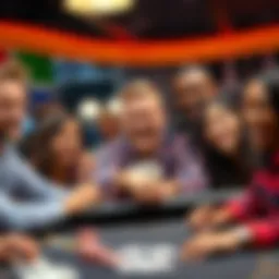 A group of diverse winning poker players smiling and celebrating at a table, showcasing the joy of success and life transformation through poker in developing countries.