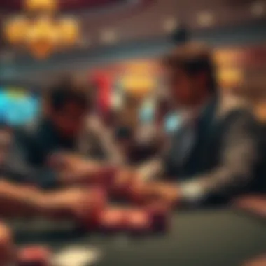 Two poker players at a table look tense as one player watches the clock while another is in deep thought over a side pot