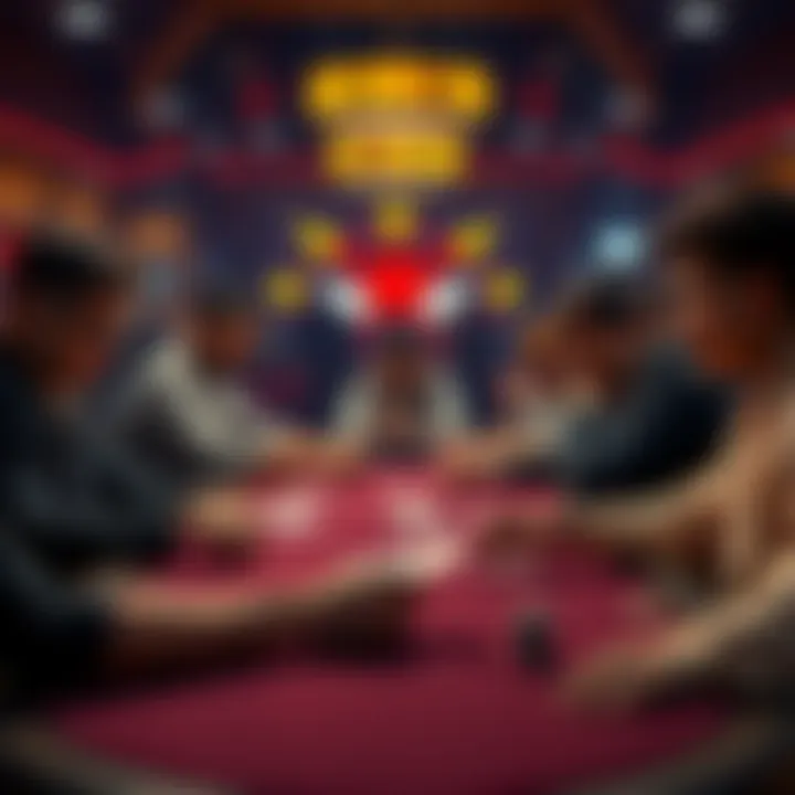 A group of poker players looking concerned as they analyze their cards and the table