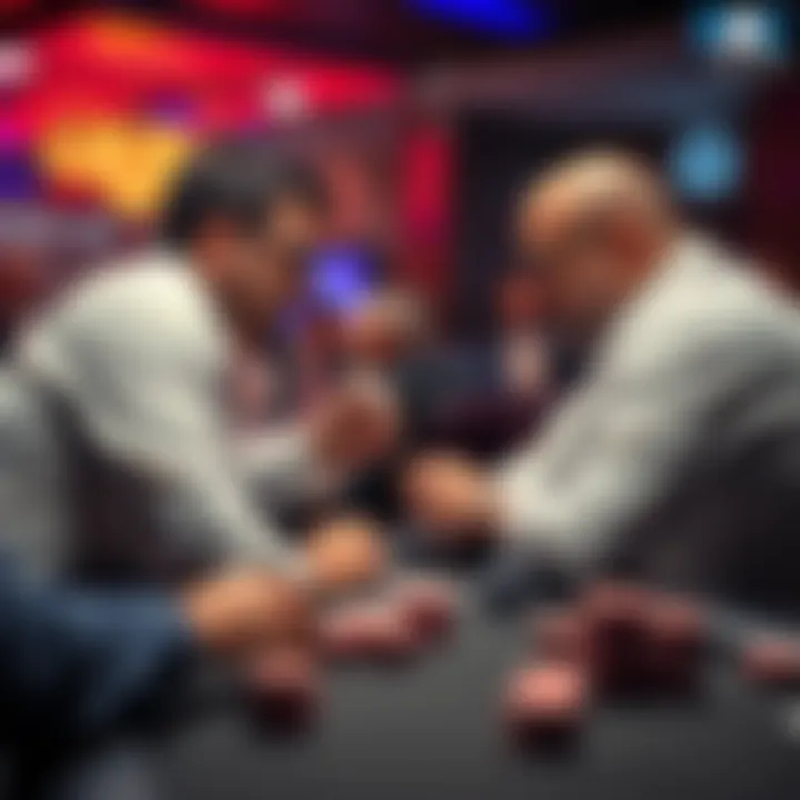 Two poker players at a table discussing a tough decision on low pairs and big blinds