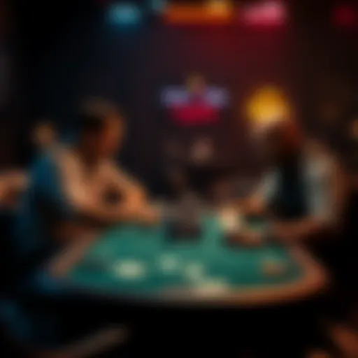Two poker players at a home game table debating whether to fold, call, or raise after the flop shows a set of sixes