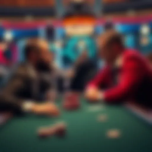Two poker players at a table debating the rules of announcing a raise after pulling back chips