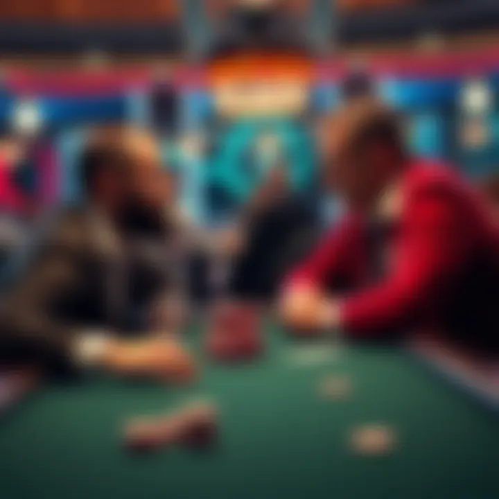 Two poker players at a table debating the rules of announcing a raise after pulling back chips