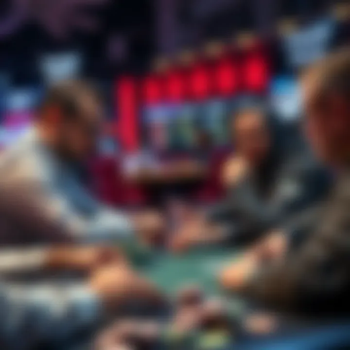 A group of poker players analyzing hand adjustments and strategies during a game session