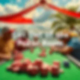 A group of poker players stepping away from a table and enjoying outdoor activities, symbolizing balance between gaming and real life.